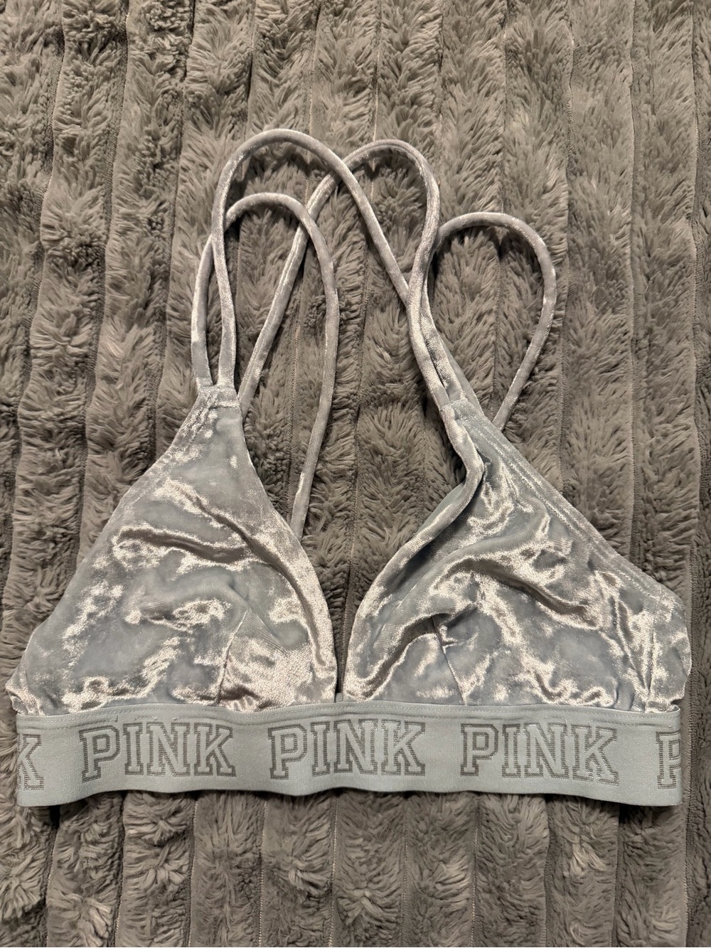 PINK Victoria's Secret Silver Velvet Double-Strap Bralette